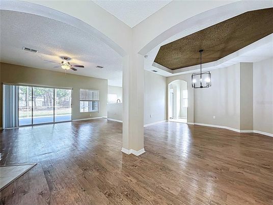 Empty room, Interior, Pendant Lights, Wood Texture Flooring