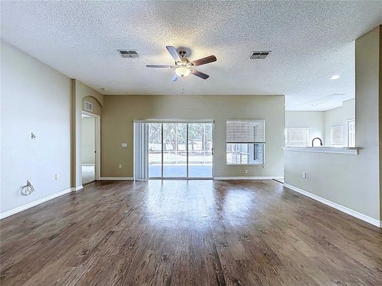 Empty room, Interior, Recessed Lighting, Wood Texture Flooring