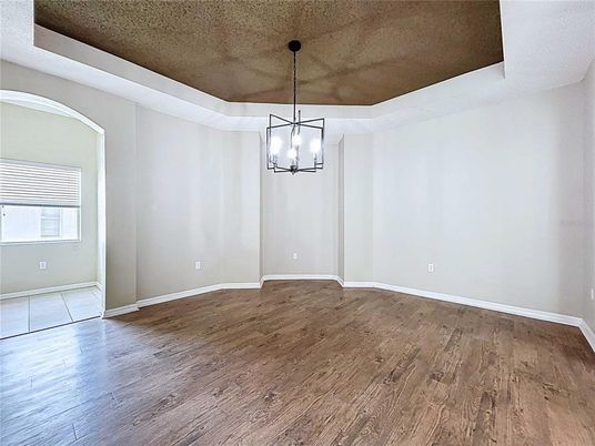 Empty room, Interior, Pendant Lights, Wood Texture Flooring