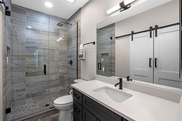 Bathroom, Glass Shower, Interior, Recessed Lighting