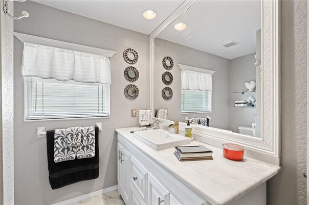 Bathroom, Dual Sink Vanities, Interior, Marble, Recessed Lighting