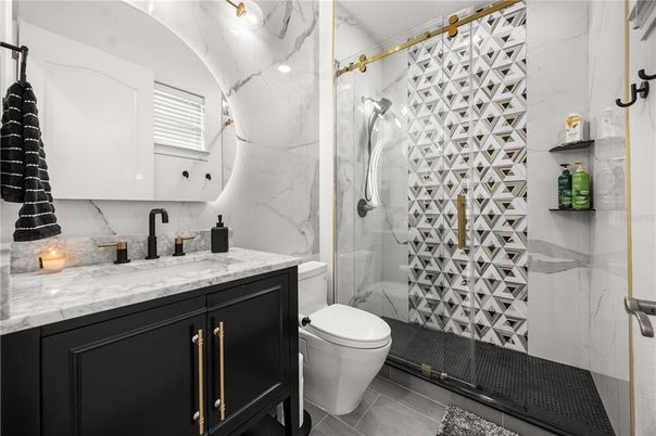 Bathroom, Glass Shower, Interior, Marble Walls
