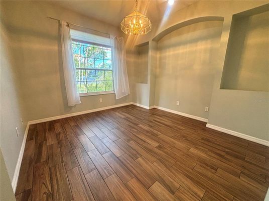 Chandelier, Empty room, Interior, Wood Texture Flooring