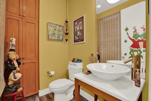 Bathroom, Interior, Recessed Lighting, Wood Texture Flooring