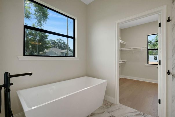 Bathroom, Free Standing Baths, Interior, Marble, Wood Texture Flooring