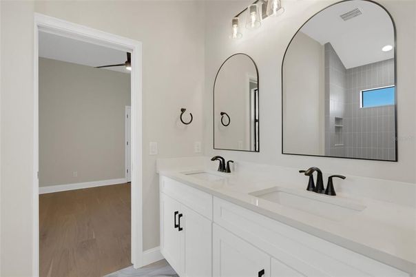 Bathroom, Dual Sink Vanities, Interior, Wood Texture Flooring