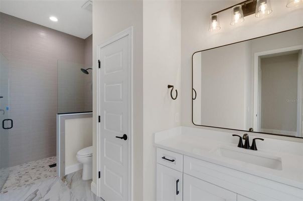 Bathroom, Dual Sink Vanities, Interior, Marble, Recessed Lighting
