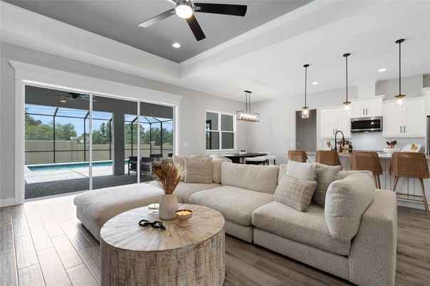 Dining room, Interior, Kitchen, Living room, Pendant Lights, Recessed Lighting, Wood Texture Flooring