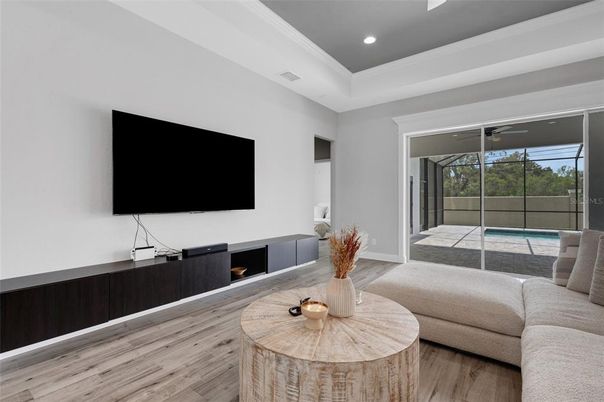 Interior, Living room, Recessed Lighting, Wood Texture Flooring