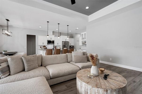 Interior, Kitchen, Living room, Pendant Lights, Recessed Lighting, Stainless Steel Appliances, Wood Texture Flooring