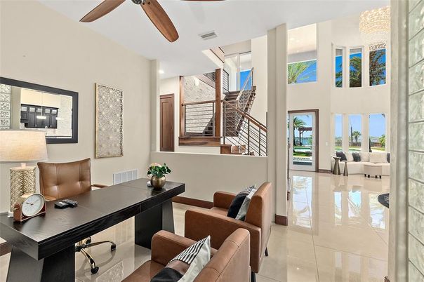 Chandelier, Home Office, Interior, Recessed Lighting