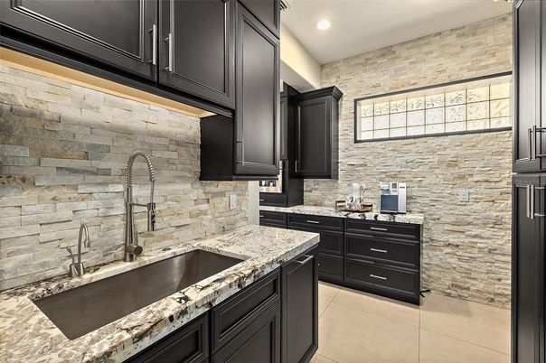 Interior, Kitchen, Recessed Lighting, Stone Walls