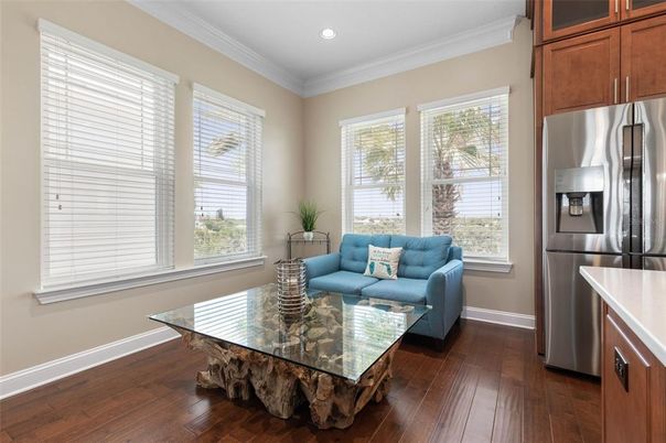 Interior, Kitchen, Living room, Recessed Lighting, Stainless Steel Appliances, Wood Texture Flooring