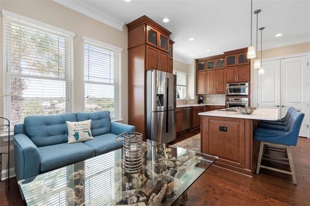 Interior, Kitchen, Living room, Pendant Lights, Recessed Lighting, Stainless Steel Appliances, Wood Texture Flooring
