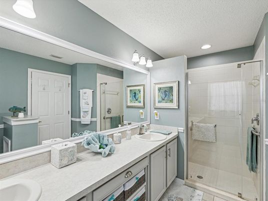 Bathroom, Dual Sink Vanities, Glass Shower, Interior, Recessed Lighting
