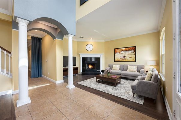 Fireplace, Interior, Living room, Recessed Lighting
