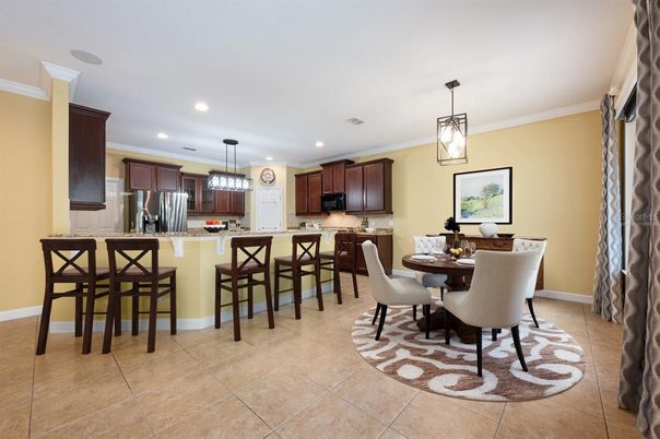 Dining room, Interior, Kitchen, Pendant Lights, Recessed Lighting, Stainless Steel Appliances