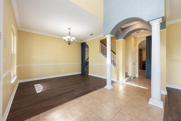 Chandelier, Empty room, Interior, Wood Texture Flooring