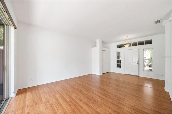 Empty room, Interior, Pendant Lights, Wood Texture Flooring