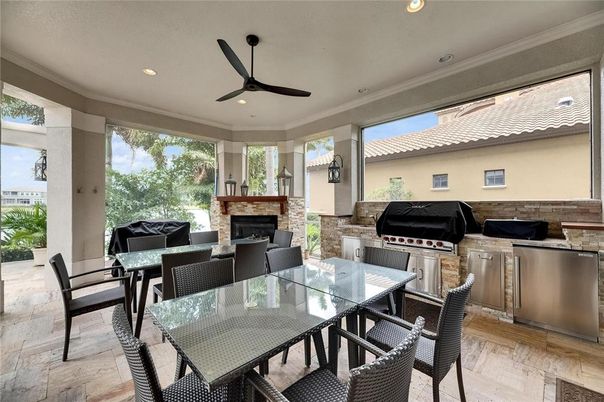 Dining room, Fireplace, Interior, Recessed Lighting