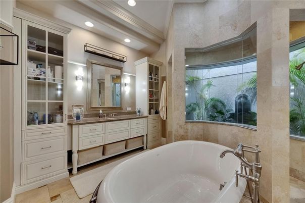Bathroom, Dual Sink Vanities, Free Standing Baths, Interior, Recessed Lighting