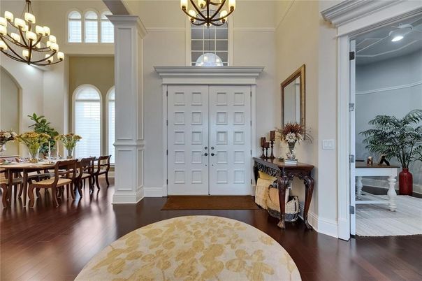 Chandelier, Dining room, Interior, Wood Texture Flooring