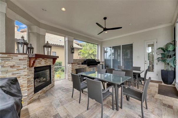 Dining room, Fireplace, Interior, Recessed Lighting