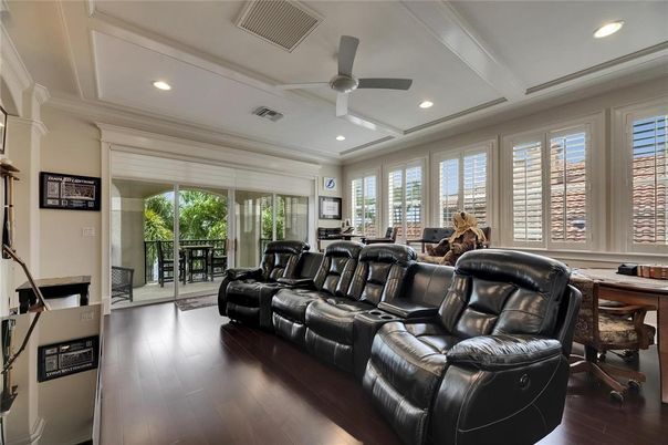 Home Theatre Room, Interior, Recessed Lighting, Wood Texture Flooring