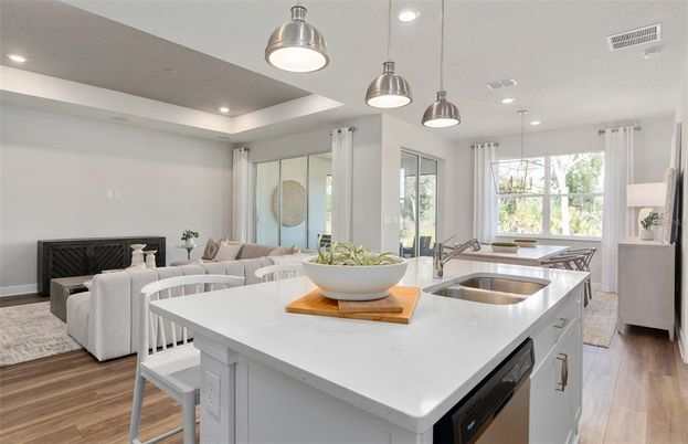 Dining room, Interior, Kitchen, Living room, Pendant Lights, Recessed Lighting, Wood Texture Flooring