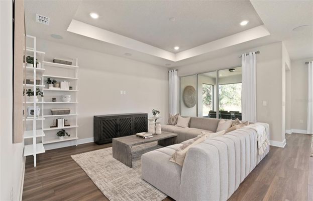Interior, Living room, Recessed Lighting, Wood Texture Flooring