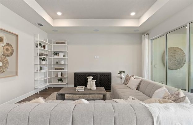 Interior, Living room, Recessed Lighting, Wood Texture Flooring