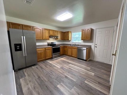 Interior, Kitchen, Stainless Steel Appliances, Wood Texture Flooring