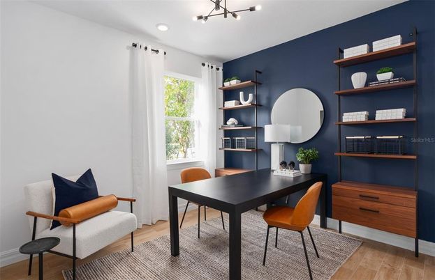 Home Office, Interior, Recessed Lighting, Wood Texture Flooring