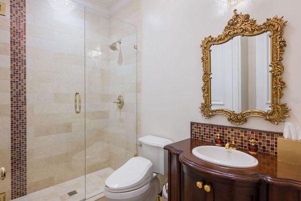 Bathroom, Glass Shower, Interior, Stone Walls