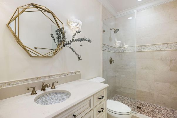 Bathroom, Glass Shower, Interior, Recessed Lighting