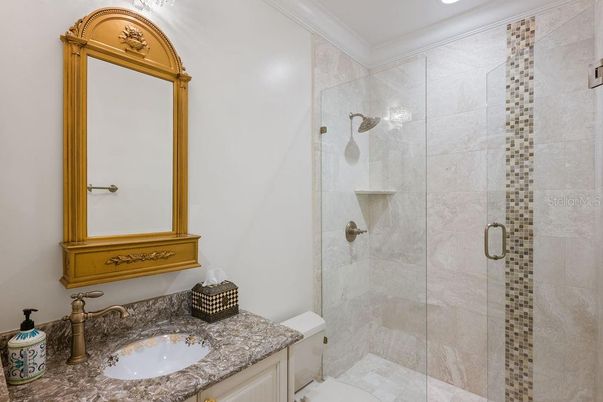Bathroom, Glass Shower, Interior, Recessed Lighting
