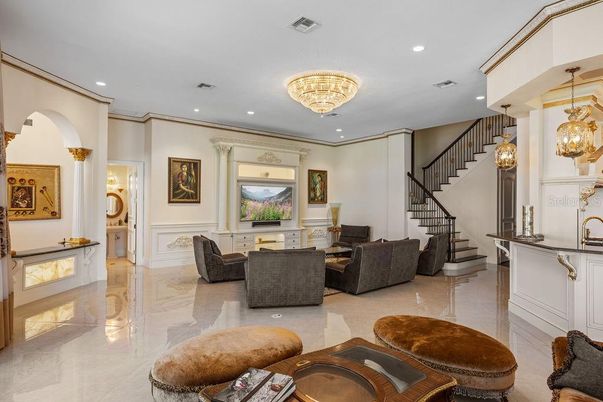 Chandelier, Interior, Living room, Recessed Lighting