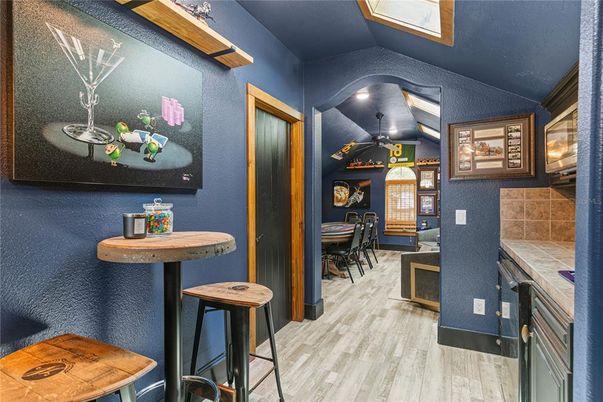 Dining room, Interior, Recessed Lighting, Wood Texture Flooring