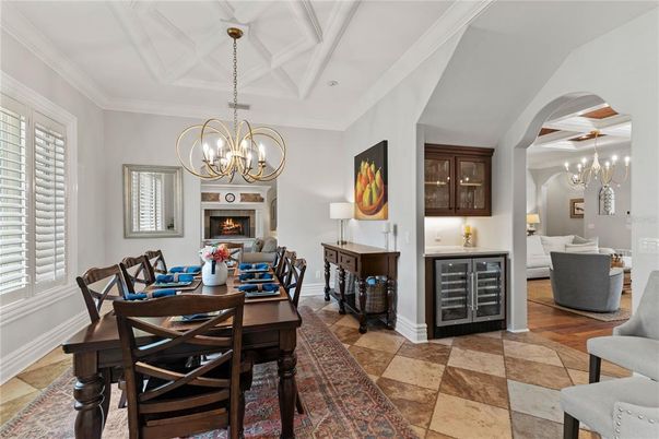 Chandelier, Dining room, Fireplace, Interior, Living room