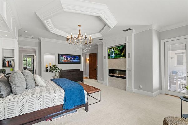 Bedroom, Chandelier, Fireplace, Interior, Recessed Lighting