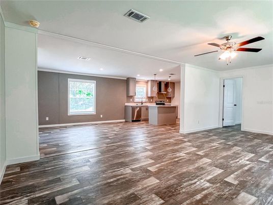 Empty room, Interior, Recessed Lighting, Wood Texture Flooring