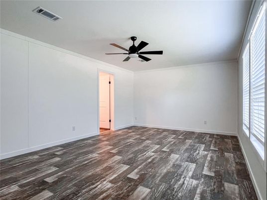 Bathroom, Dual Sink Vanities, Interior, Recessed Lighting, Wood Texture Flooring