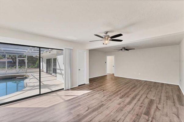 Empty room, Interior, Pool, Sun Room, Wood Texture Flooring
