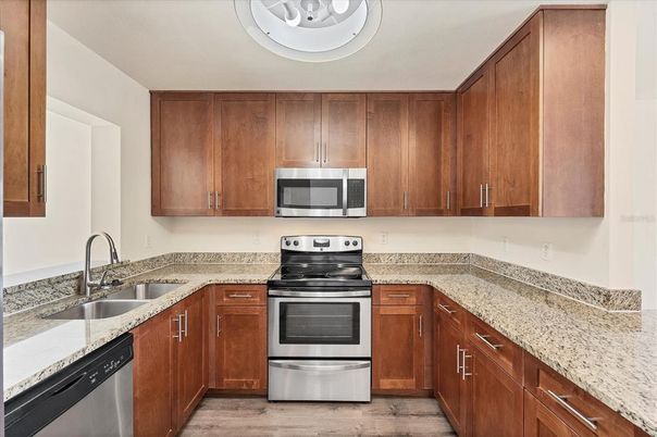 Interior, Kitchen, Stainless Steel Appliances, Wood Texture Flooring