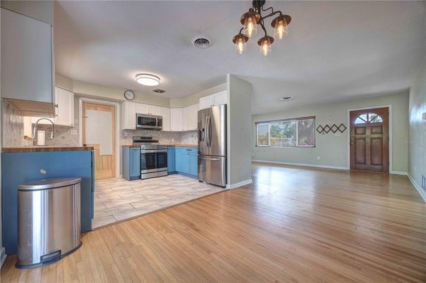 Interior, Kitchen, Stainless Steel Appliances, Wood Texture Flooring
