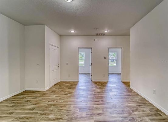 Empty room, Interior, Recessed Lighting, Wood Texture Flooring