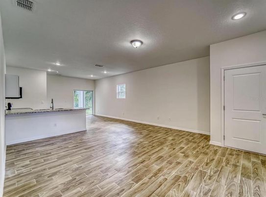 Empty room, Interior, Recessed Lighting, Wood Texture Flooring