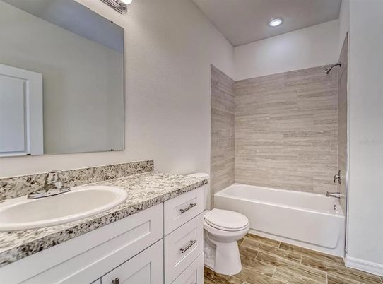 Bathroom, Interior, Recessed Lighting, Wood Texture Flooring