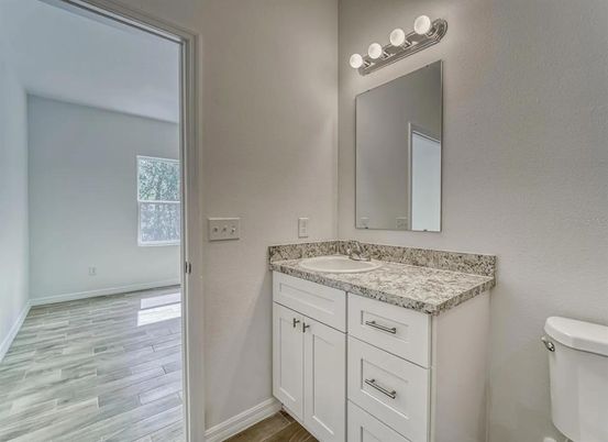 Bathroom, Dual Sink Vanities, Interior, Wood Texture Flooring