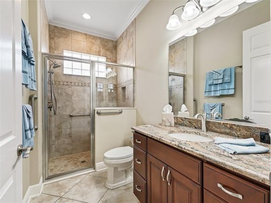 Bathroom, Glass Shower, Interior, Recessed Lighting